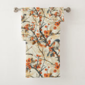 Birds and Flowers Towel Fall Gift for Their Nest Badhandtuch Set (Insitu)
