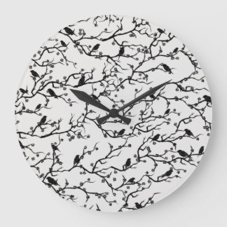 Birds and Sakura Branches Japanese Painting Große Wanduhr
