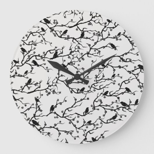 Birds and Sakura Branches Japanese Painting Große Wanduhr (Vorderseite)