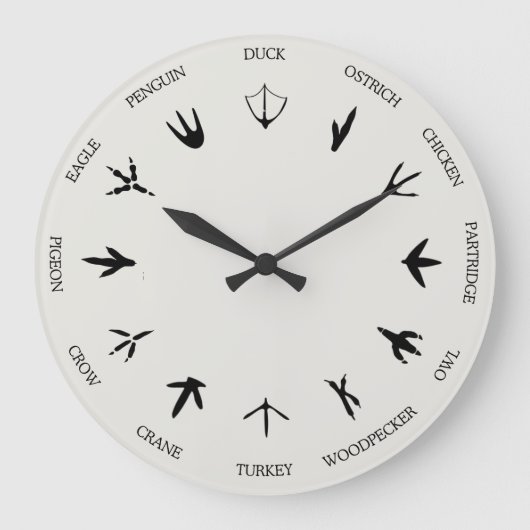 Birds Animal Tracks Footprints Identification Große Wanduhr (Vorderseite)