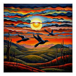 Birds at sunset 2 poster
