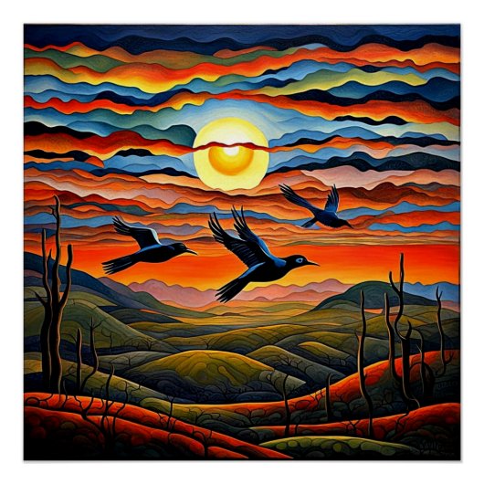 Birds at sunset 2 poster (Vorderseite)