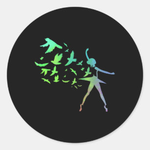 Birds Ballerina Silhouette Ballett Tanz Runder Aufkleber