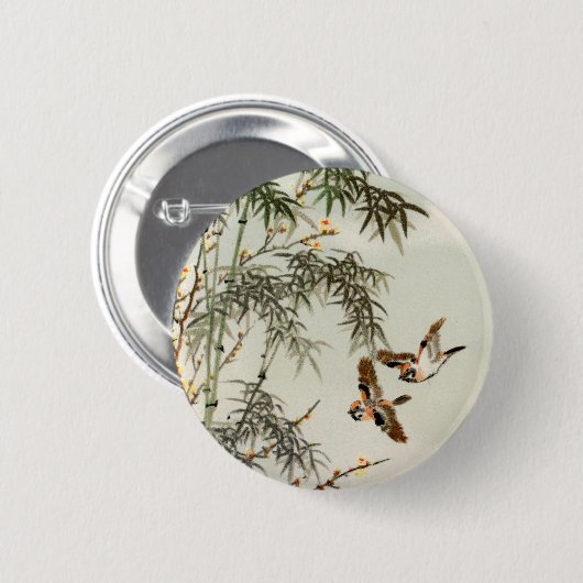 Birds Bamboo Asiatisch Japanisch Vintag Button (Vorne & Hinten)