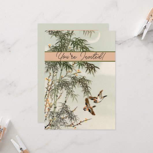Birds Bamboo Asiatisch Japanisch Vintag Einladung (Vorderseite/Rückseite Beispiel)