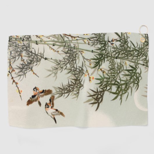 Birds Bamboo Asiatisch Japanisch Vintag Golfhandtuch (Horizontal)