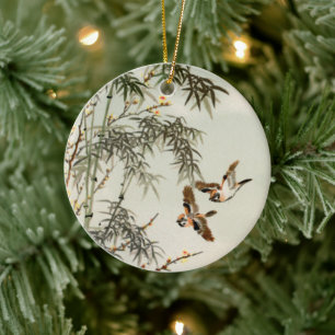Birds Bamboo Asiatisch Japanisch Vintag Keramik Ornament