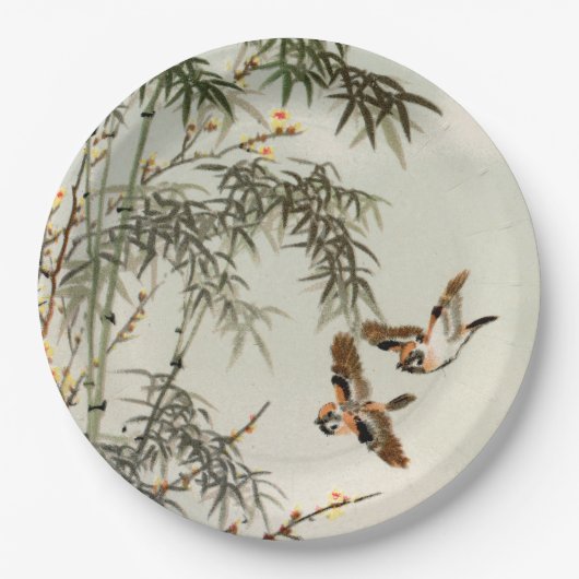 Birds Bamboo Asiatisch Japanisch Vintag Pappteller (Vorderseite)