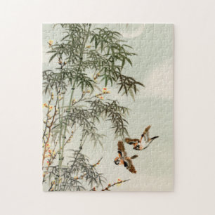 Birds Bamboo Asiatisch Japanisch Vintag Puzzle