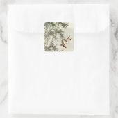 Birds Bamboo Asiatisch Japanisch Vintag Quadratischer Aufkleber (Tasche)