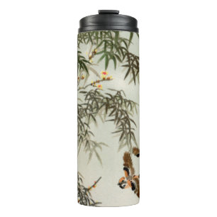 Birds Bamboo Asiatisch Japanisch Vintag Thermosbecher