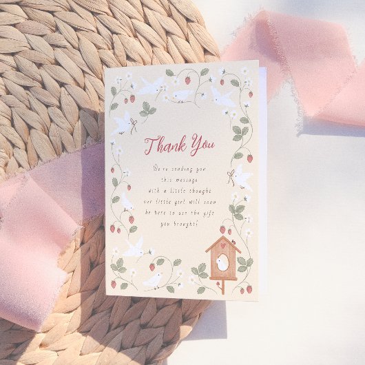 Birds & Berries Girl Baby Shower Thank You Dankeskarte