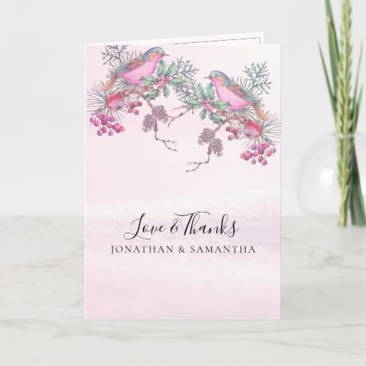 Birds & Berries Pinecone Watercolor Winter Wedding Dankeskarte (Vorderseite)
