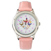 BIRDS Bezel Stainless Steel Pink Hearts Beobachten