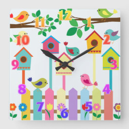 Birds Birds Birdhouse Landschaft Quadratische Wanduhr
