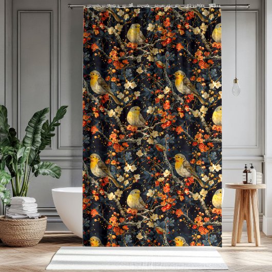 Birds & Blooms Curtain Autumn Gift for Their Home Duschvorhang