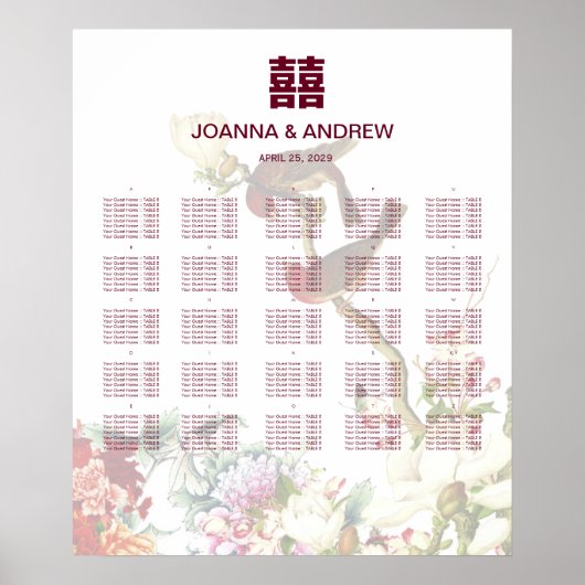 Birds & Blume Chinesische Hochzeitssattrappe Poster (Vorne)