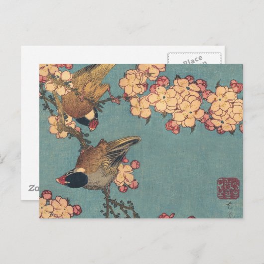Birds Blume Hokusai Japanische Kunst Postkarte (Vorne/Hinten)