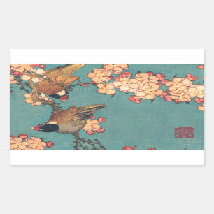 Birds Blume Hokusai Japanische Kunst Rechteckiger Aufkleber