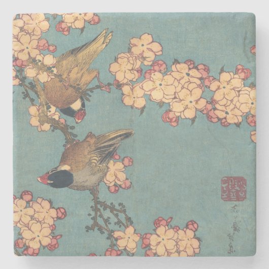 Birds Blume Hokusai Japanische Kunst Steinuntersetzer (Vorderseite)