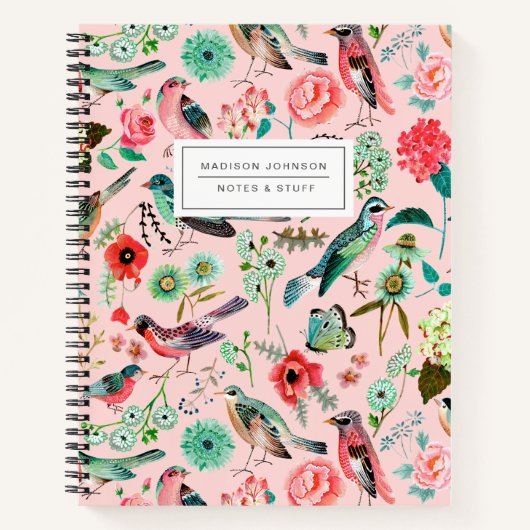 Birds & Blütenrosa Großdruckheft Notizblock (Vorderseite)