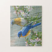 Birds Cherry Blossom Holzmuster Wasserfarbe Kunst Puzzle (Vertikal)