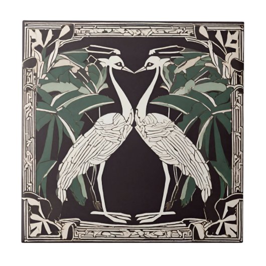 Birds Cranes Familie Jugendstil-Dekorative Fliese (Vorderseite)