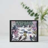 Birds Dinner Party Postkarte (Stehend Vorderseite)