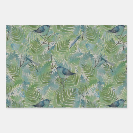 Birds Dragonflies Blue Ferns Decoupage Geschenkpapier Set (Vorderseite 2)