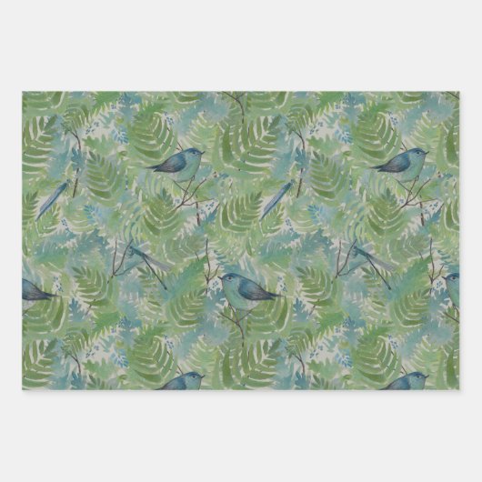 Birds Dragonflies Blue Ferns Decoupage Geschenkpapier Set (Vorderseite)