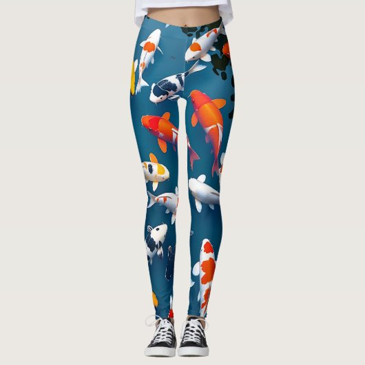 Bird's Eye View of Colorful Koi Fish Pond Leggings (Vorderseite)