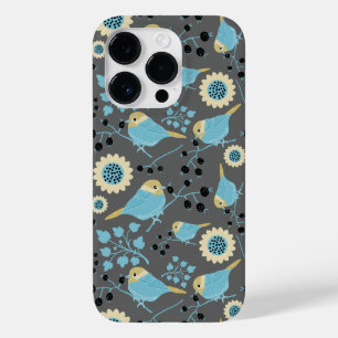 Birds Floral Berries Blue Cream Black Gray Muster Case-Mate iPhone 14 Pro Hülle