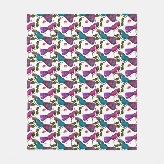 Birds floral seamless pattern Curtain Fleecedecke (Vorderseite)