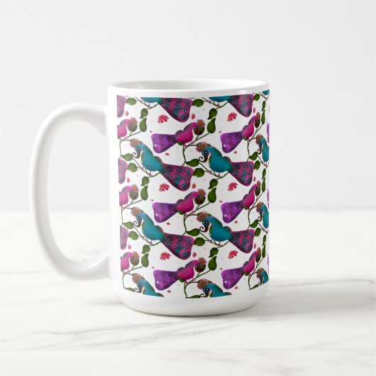 Birds floral seamless pattern Curtain Kaffeetasse (Links)