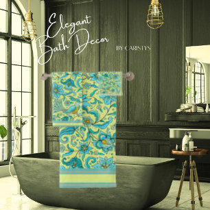 Birds Florals Blues, Gelb, Tan Badhandtuch Set