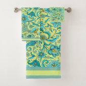 Birds Florals Blues, Gelb, Tan Badhandtuch Set (Insitu)