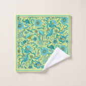 Birds Florals Blues, Gelb, Tan Badhandtuch Set (Waschlappen)