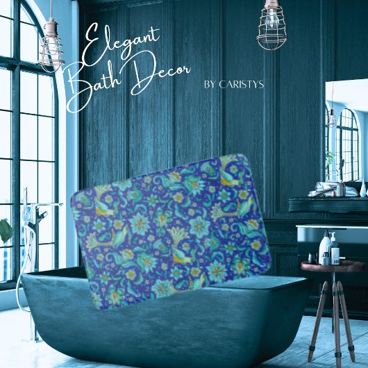 Birds Florals Royal Blue, Gelb Badematte