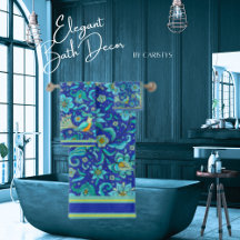 Birds Florals Royal Blue, Yellow, Aqua