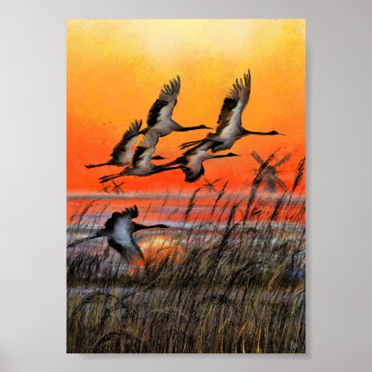 Birds Flying Sunset Poster Print - Malerei Art (Vorne)