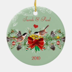 Birds Garland & Pinecones Weihnachts-Foto Keramik Ornament