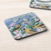 Birds-Gelbfinken blühen Getränkeuntersetzer (Linke Seite)