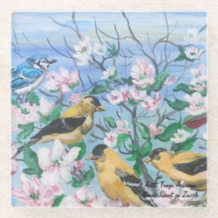 Birds Glass Untersetzer Original Akrylkunst