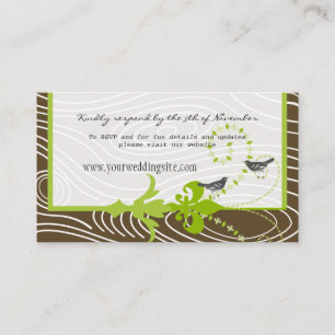 Birds Green Brown Wood Grain Wedding Info Cards Begleitkarte