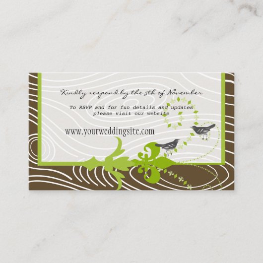 Birds Green Brown Wood Grain Wedding Info Cards Begleitkarte (Vorderseite)