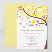 Birds Hearts Tree Gelb und Coral Baby Dusche