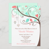 Birds Hearts Tree Mint und Coral Baby Dusche Einladung (Vorne/Hinten)