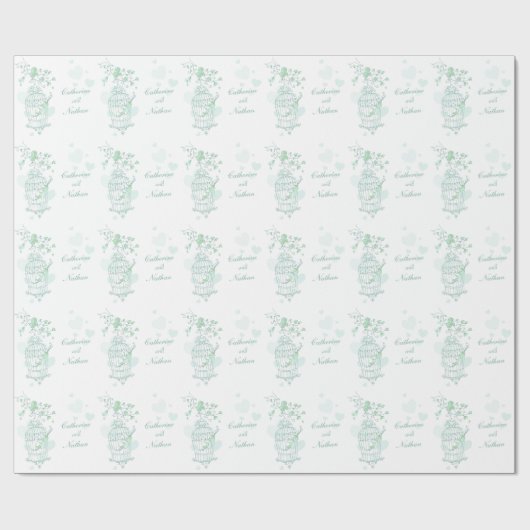 Birds Käfig Grün/Weiß Hochzeit Sonderverpackung Geschenkpapier (Flach)