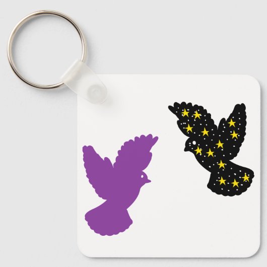 Birds Keychain – Dual Feather Silhouette Design Schlüsselanhänger (Vorderseite)