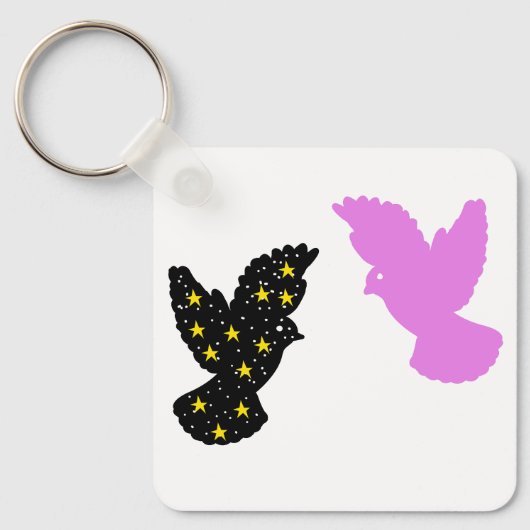Birds Keychain – Twin Perch Silhouette Symbol Schlüsselanhänger (Vorderseite)